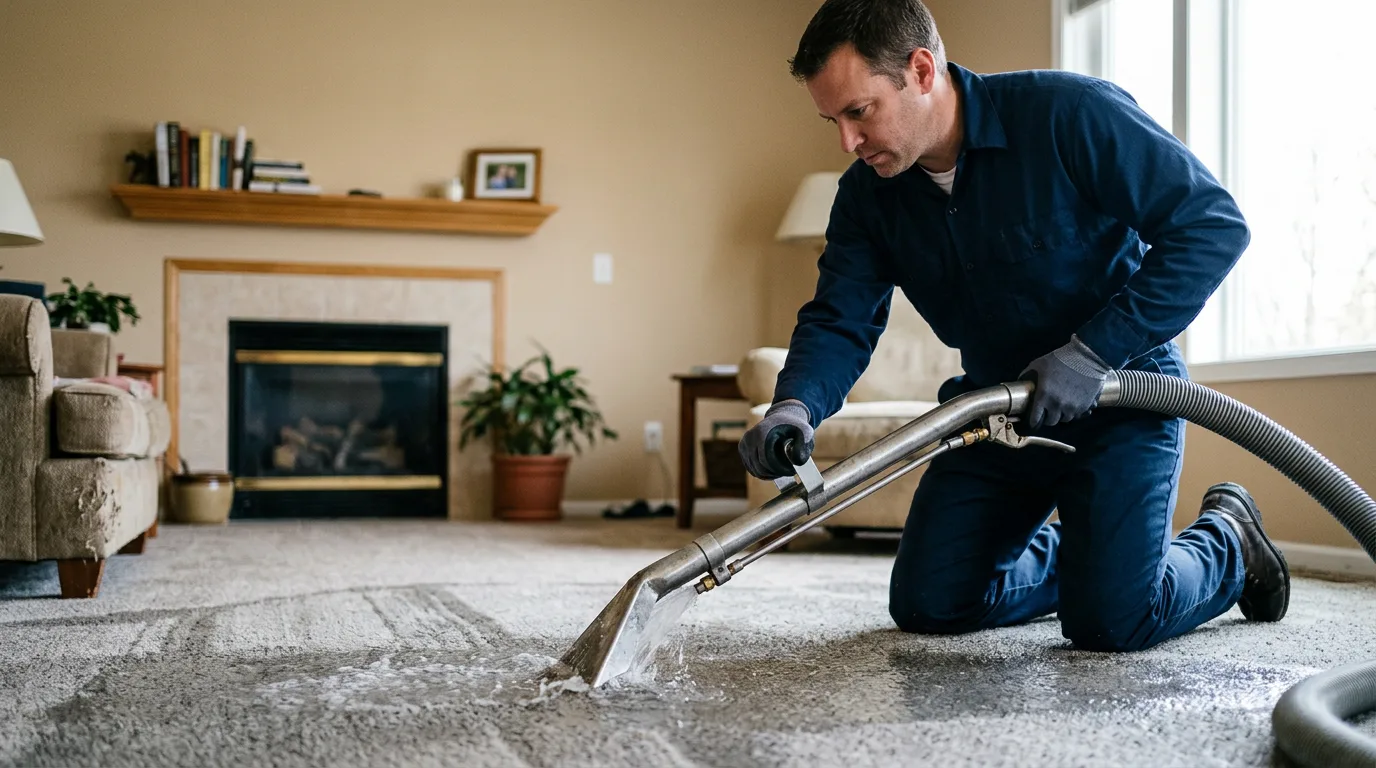 Water damage restoration technician working near Lebanon, NE